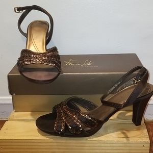 Franco Sarto Bronze Fabric and Sequin Ankle Strap
